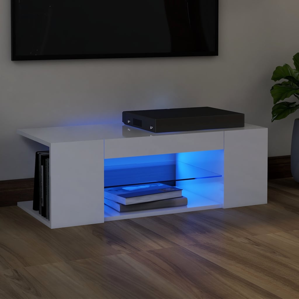 Vetonek Mueble de TV con luces LED blanco brillante 90x39x30 cm