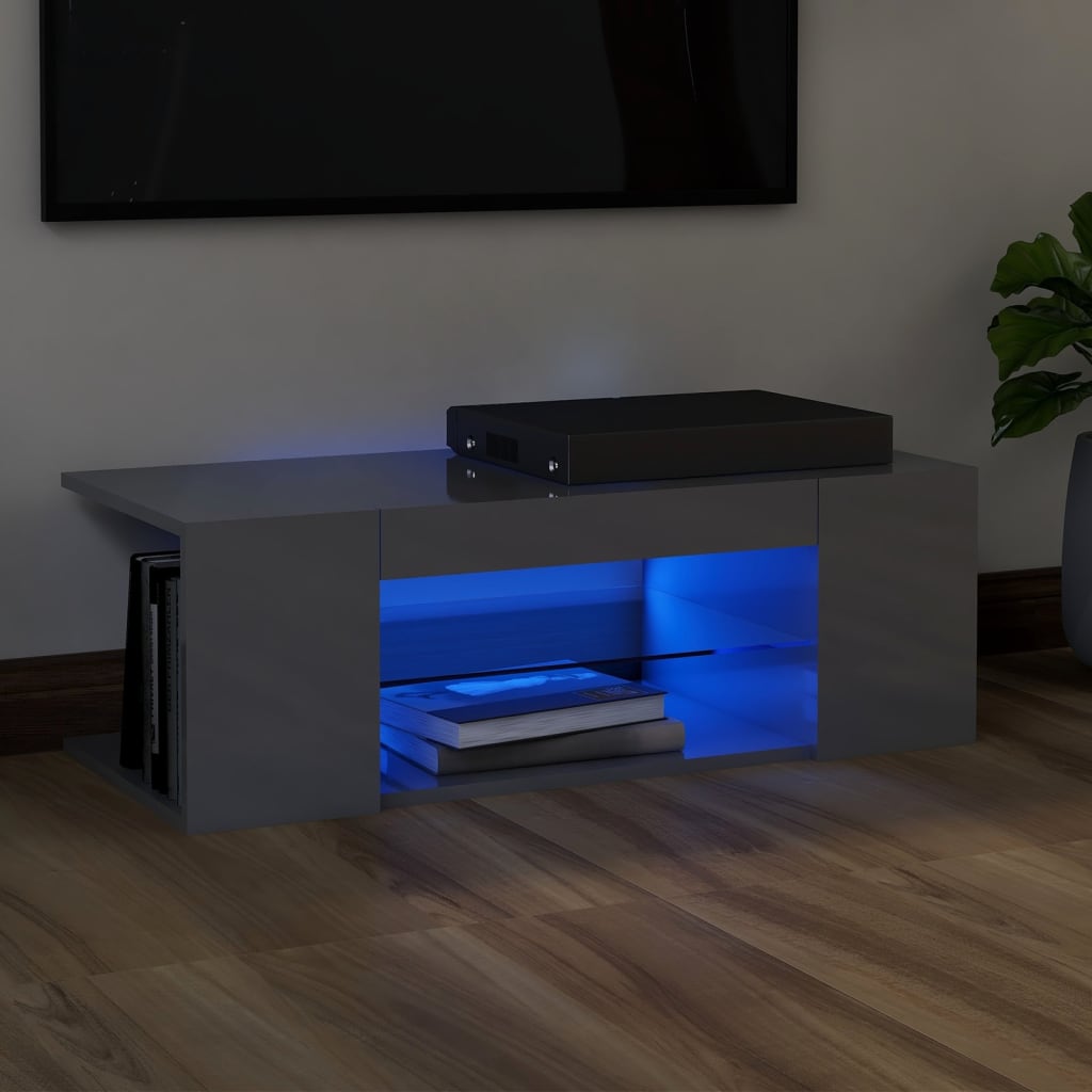 Vetonek Mueble para TV con luces LED gris brillante 90x39x30 cm