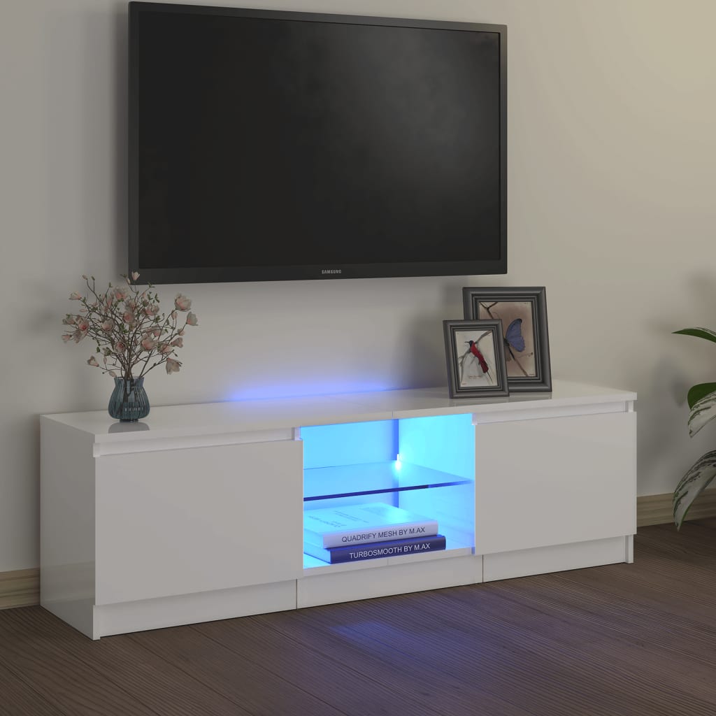 Vetonek Mueble de TV con luces LED blanco brillante 120x30x35,5 cm