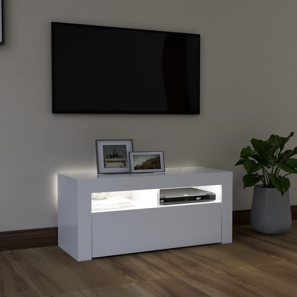 Mueble de TV con luces LED blanco 90x35x40 cm vidaXL