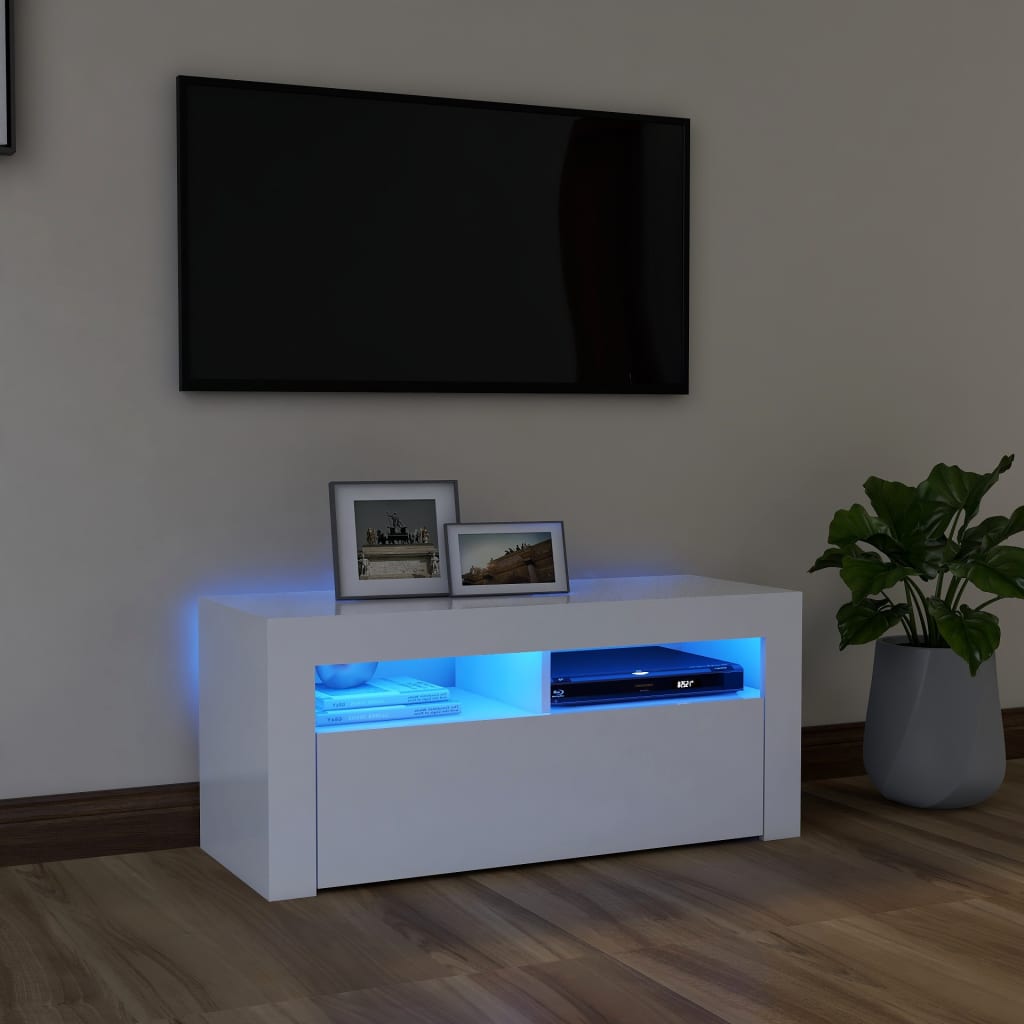 Vetonek Mueble de TV con luces LED blanco 90x35x40 cm