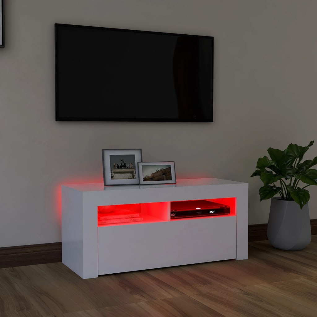 Mueble de TV con luces LED blanco 90x35x40 cm vidaXL