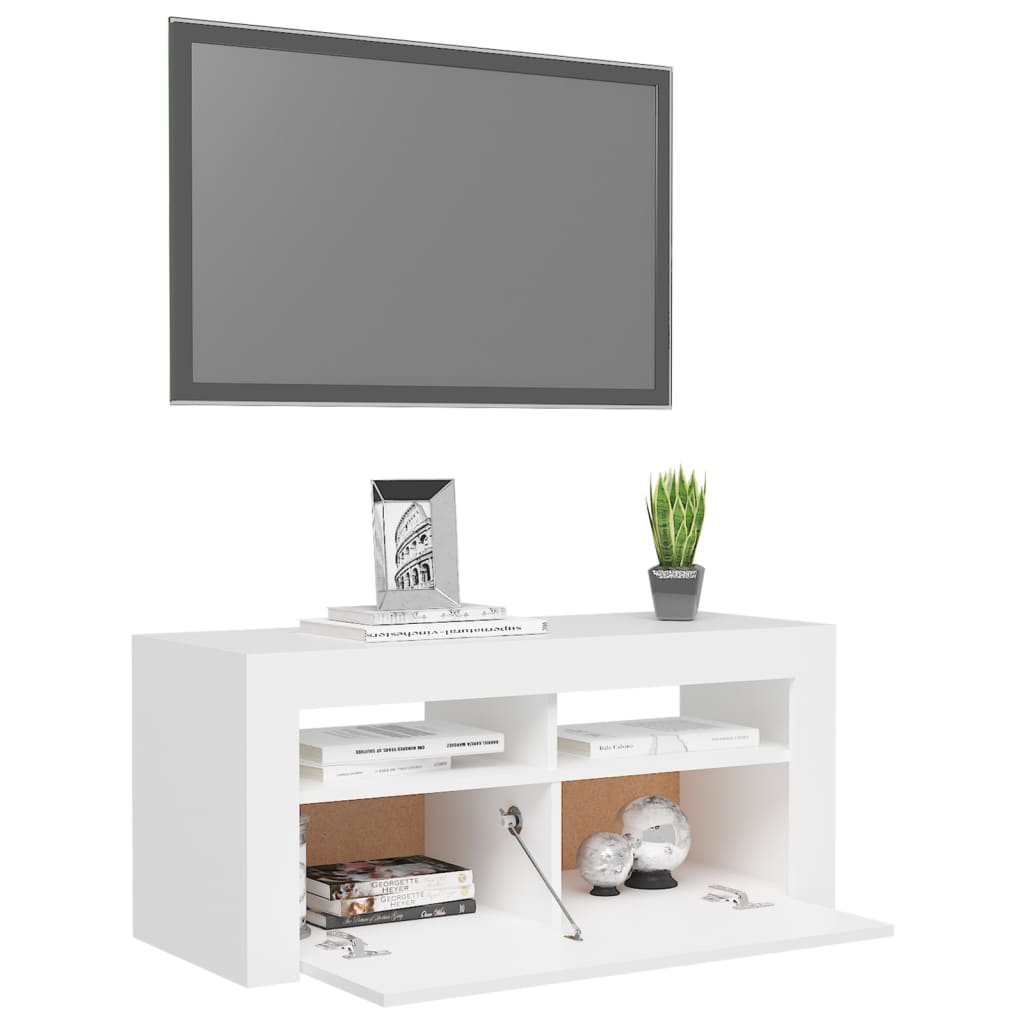 Mueble de TV con luces LED blanco 90x35x40 cm vidaXL