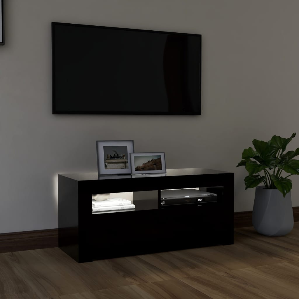 TV furniture with black LED lights 90x35x40 cm