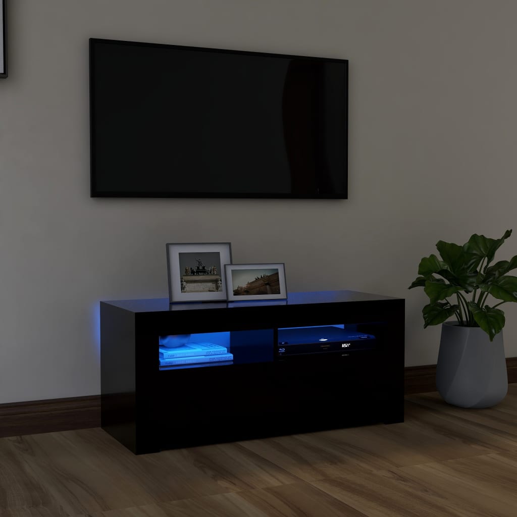 Vetonek Mueble de TV con luces LED negro 90x35x40 cm