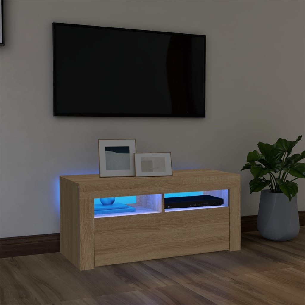 Vetonek Mueble de TV con luces LED roble Sonoma 90x35x40 cm