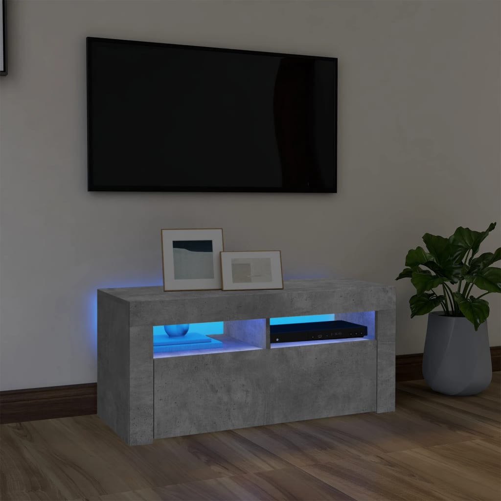 Vetonek Mueble de TV con luces LED gris hormigón 90x35x40 cm