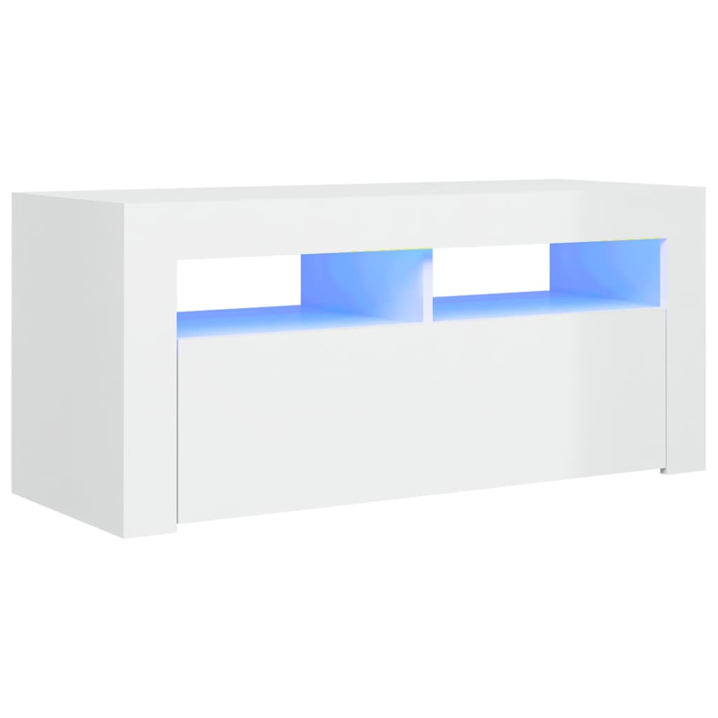 Mueble de TV con luces LED blanco brillante 90x35x40 cm vidaXL