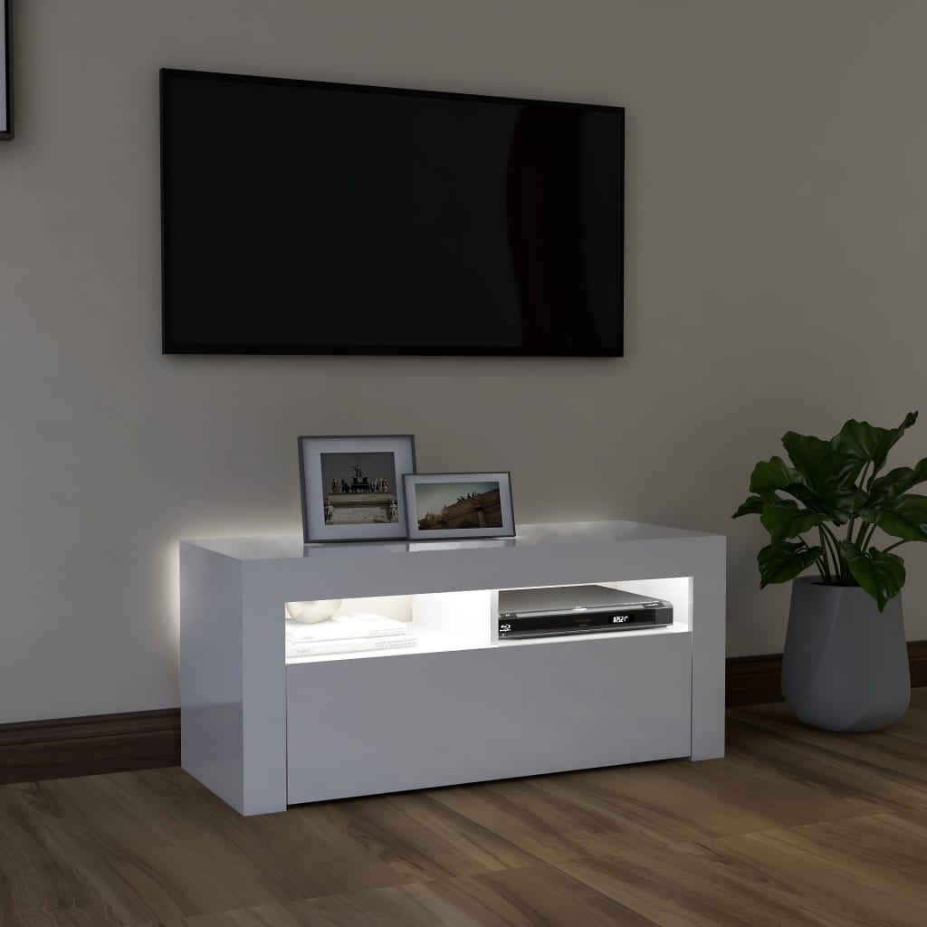 Mueble de TV con luces LED blanco brillante 90x35x40 cm vidaXL