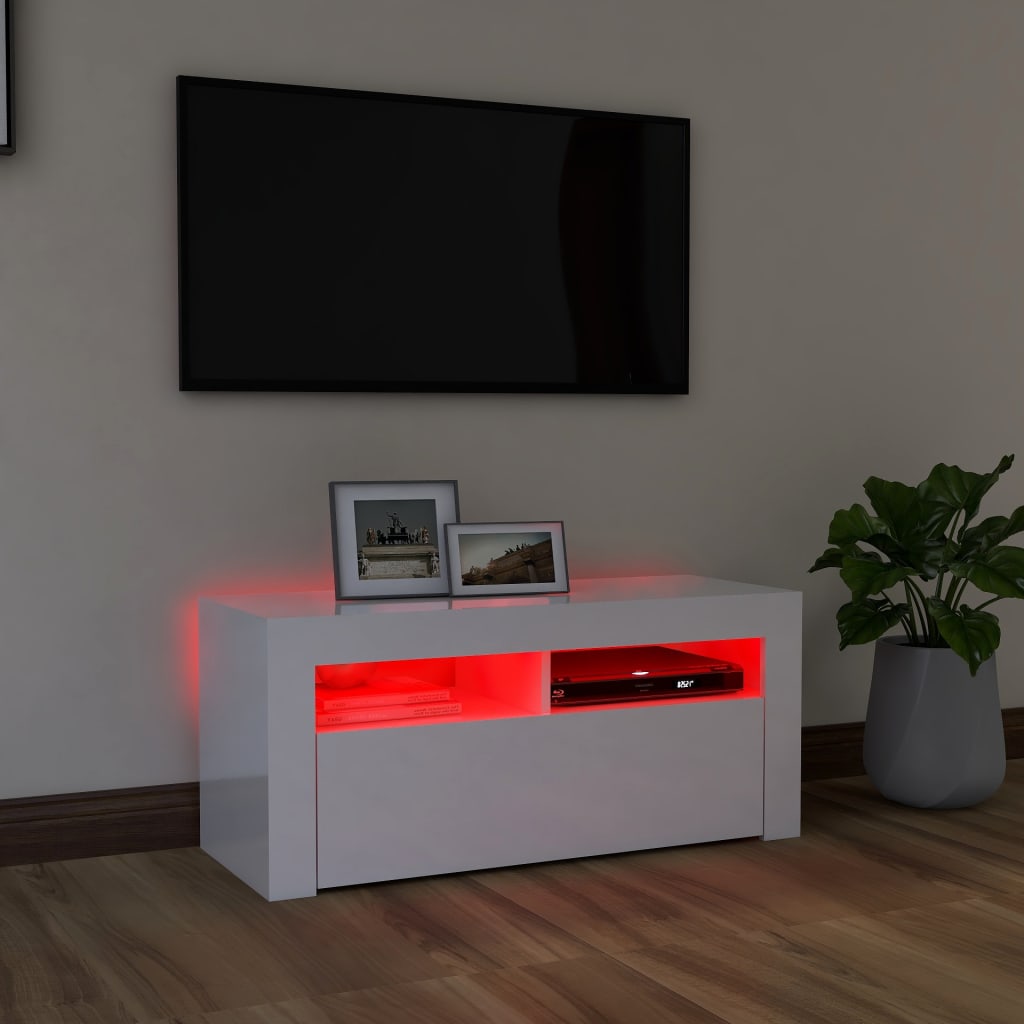 Mueble de TV con luces LED blanco brillante 90x35x40 cm vidaXL