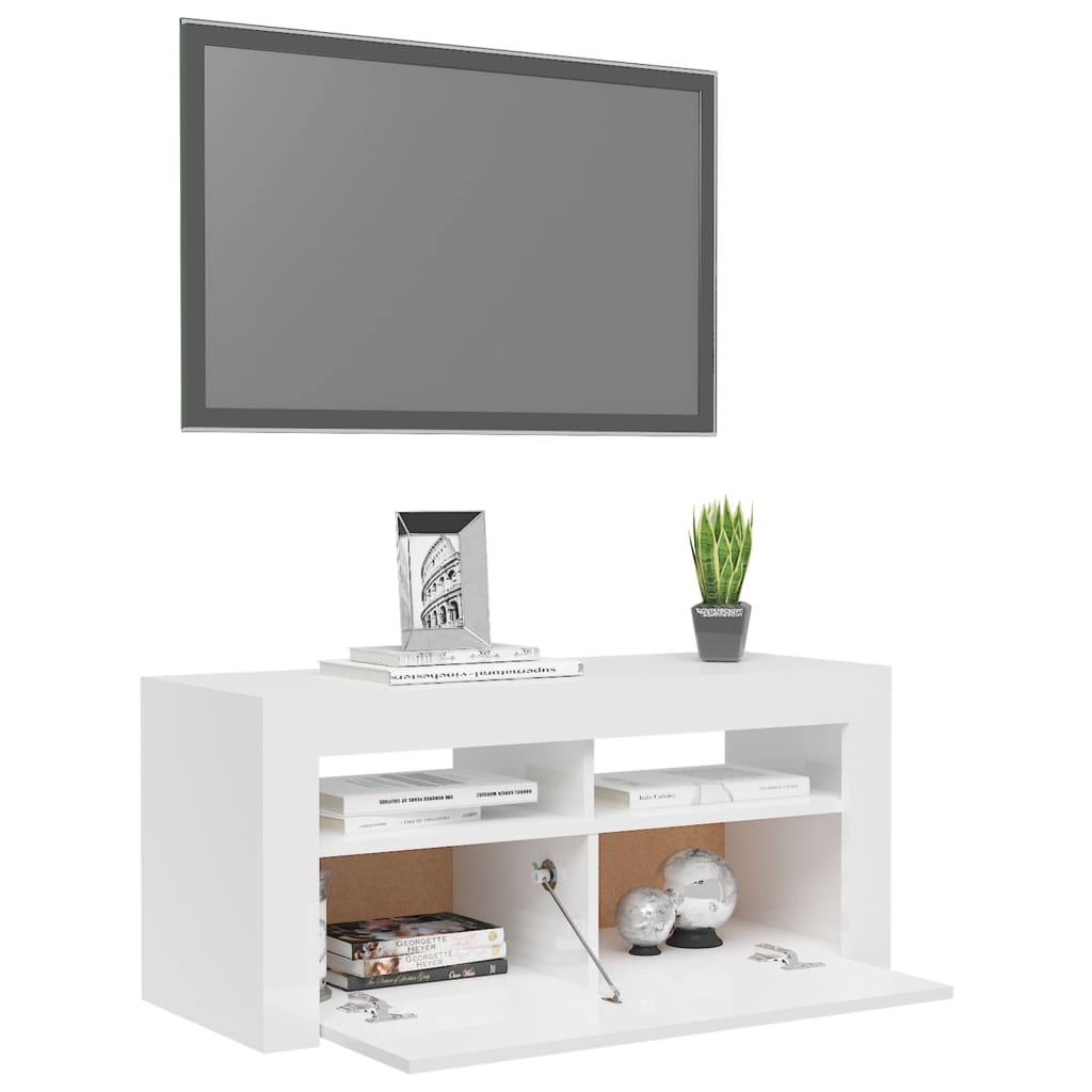 Mueble de TV con luces LED blanco brillante 90x35x40 cm vidaXL