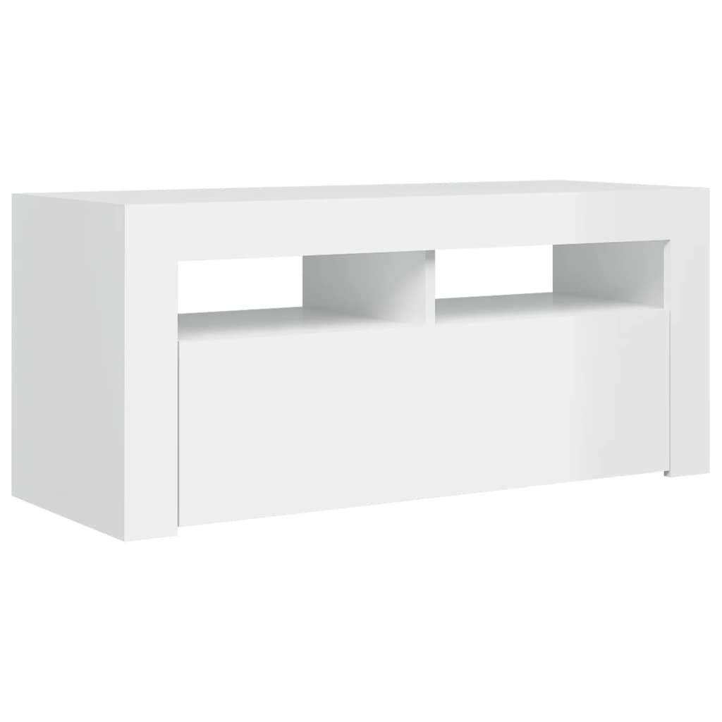 Mueble de TV con luces LED blanco brillante 90x35x40 cm vidaXL