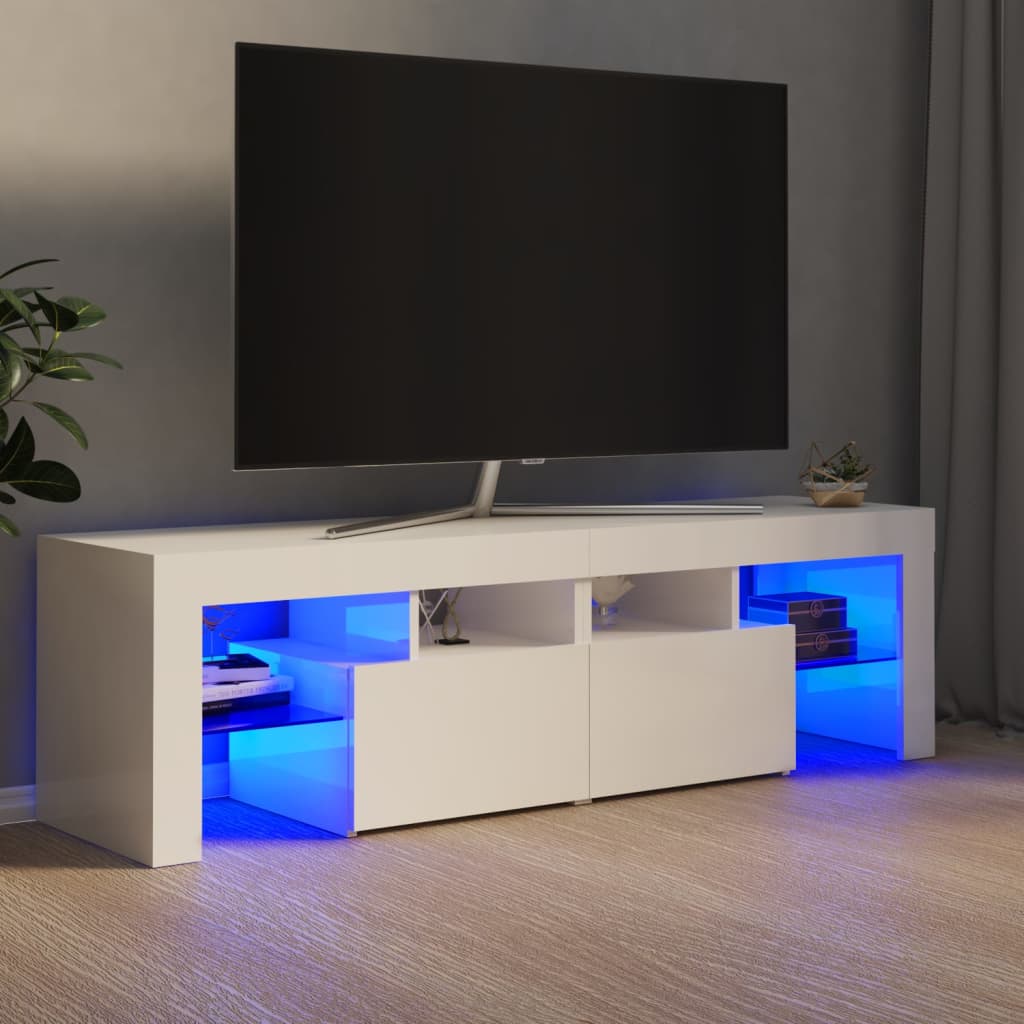 Vetonek Mueble de TV con luces LED blanco brillante 140x36,5x40 cm