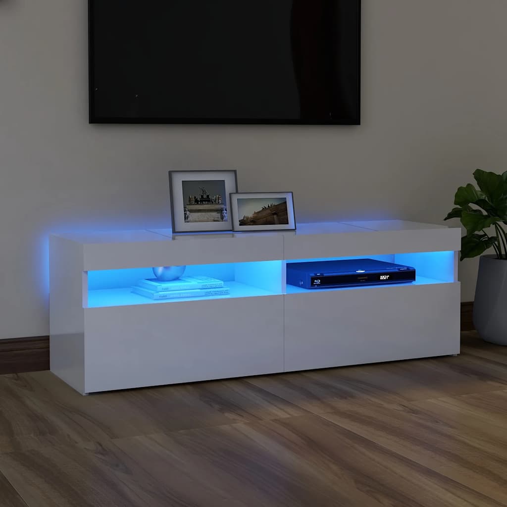 Vetonek Mueble de TV con luces LED blanco brillante 120x35x40 cm