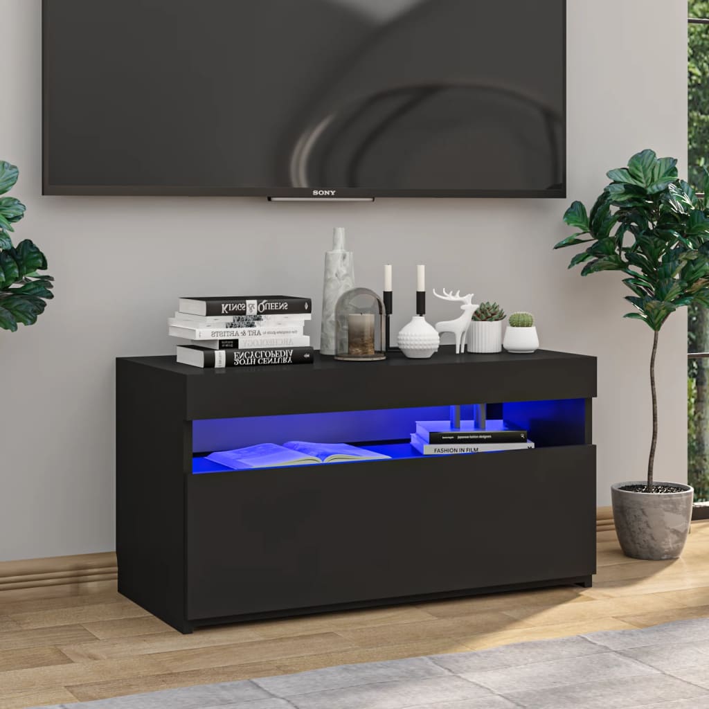 Vetonek Mueble de TV con luces LED negro 75x35x40 cm