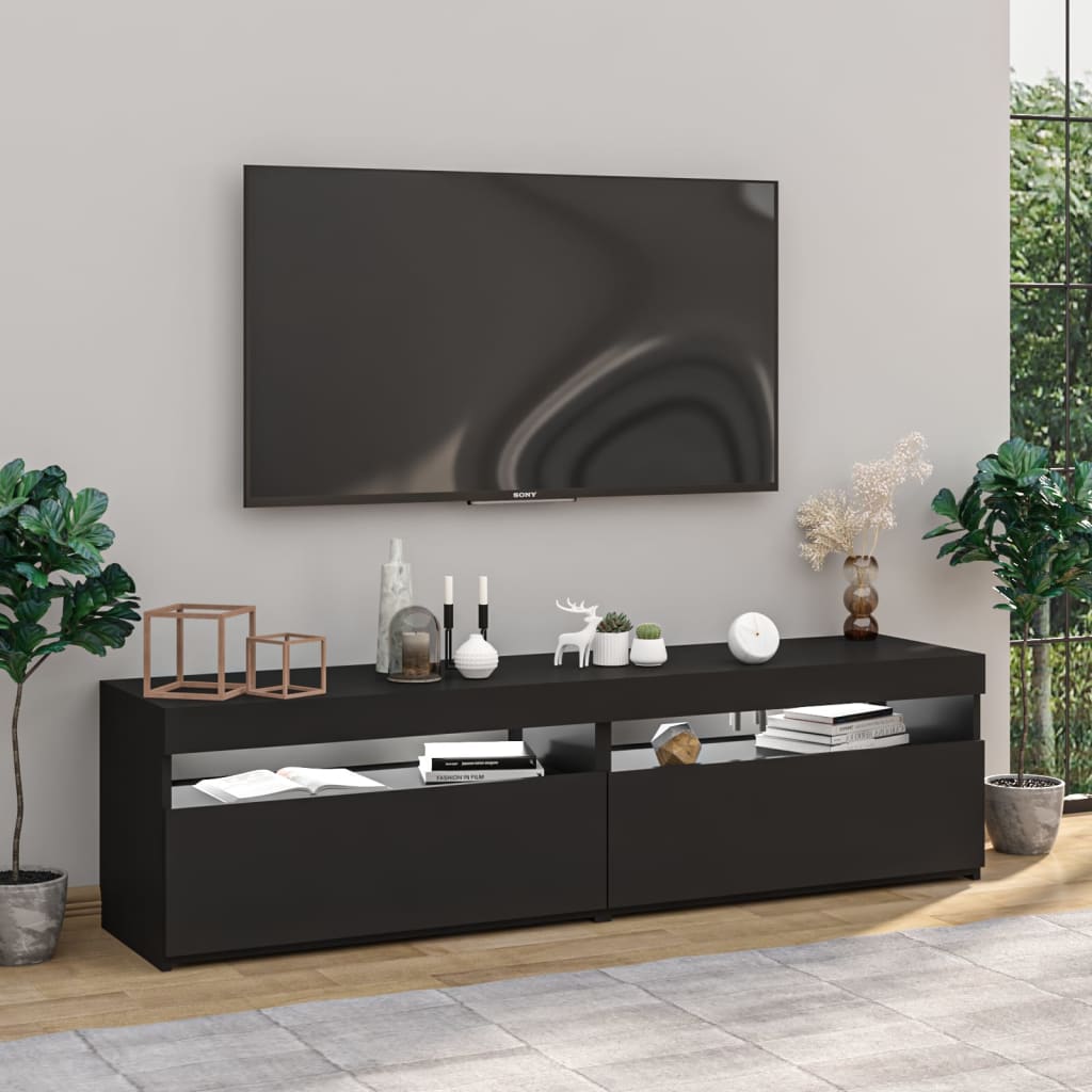 Muebles de TV con luces LED 2 unidades negro 75x35x40 cm