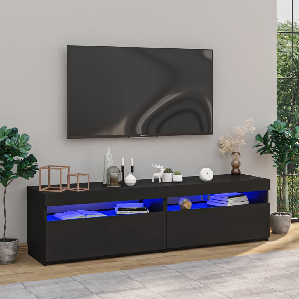 Vetonek Muebles de TV con luces LED 2 unidades negro 75x35x40 cm