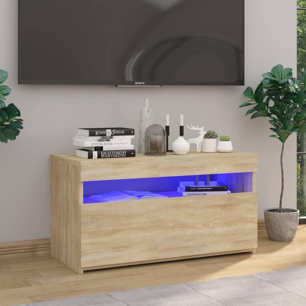 Vetonek Mueble de TV con luces LED roble Sonoma 75x35x40 cm