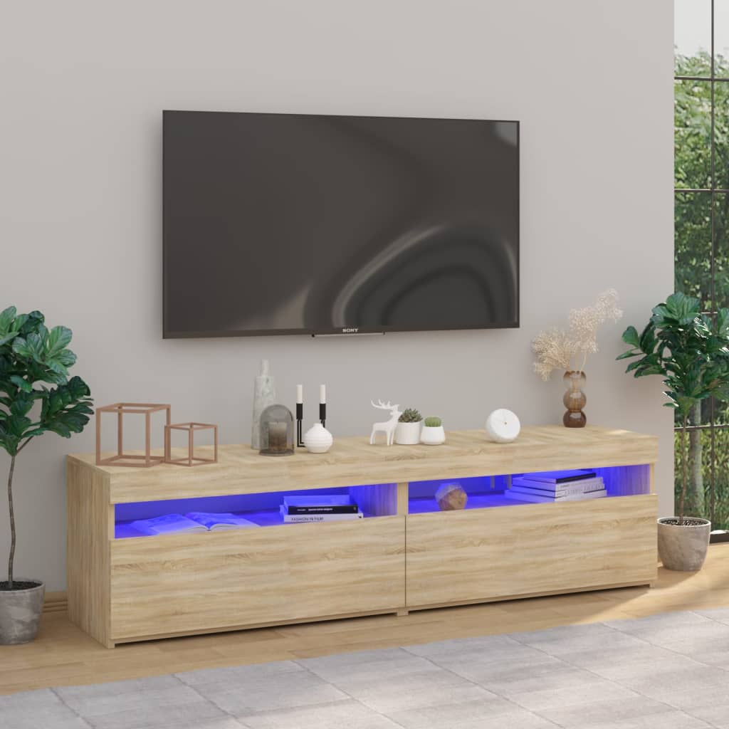 Vetonek Muebles de TV con luces LED 2 unidades roble Sonoma 75x35x40 cm