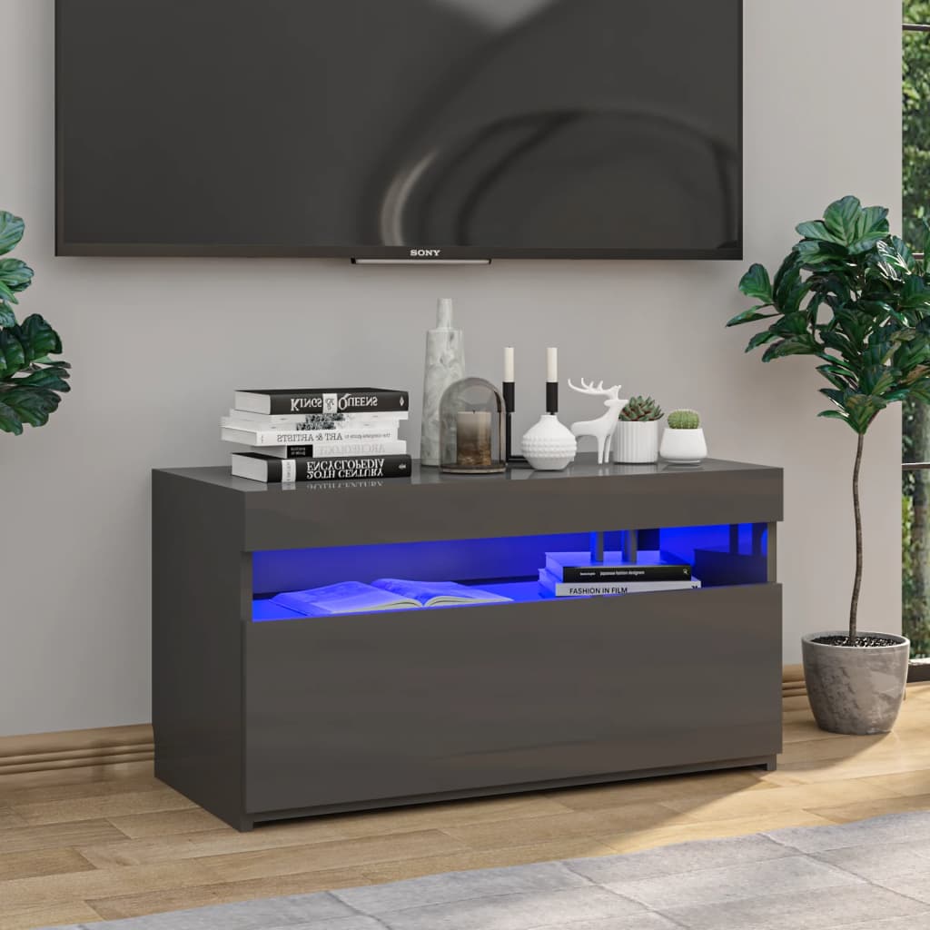 Vetonek Mueble para TV con luces LED gris brillante 75x35x40 cm