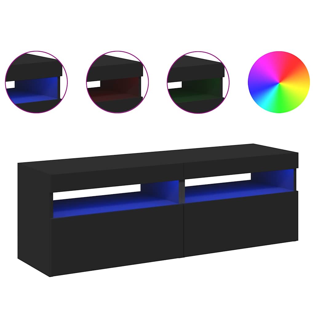 Meubles de télévision avec lumières LED 2 unités noires 60x35x40 cm