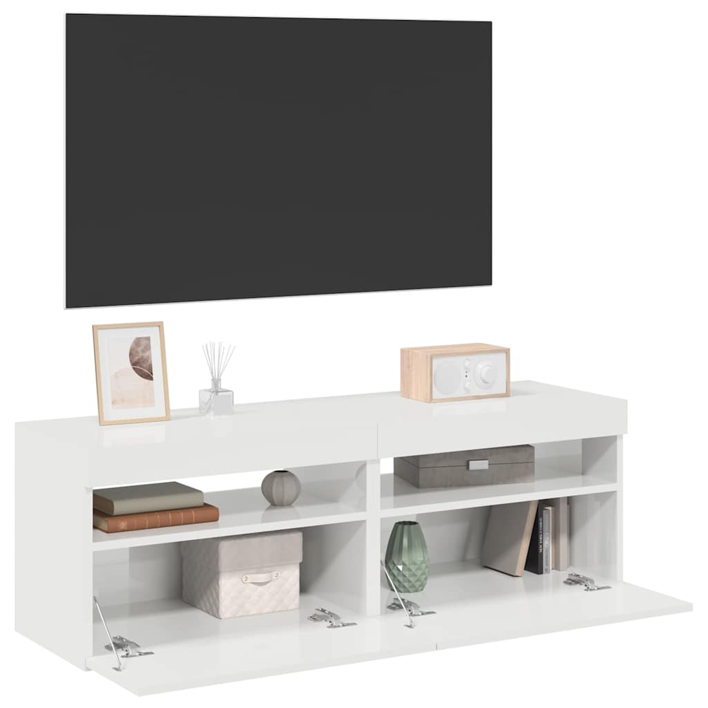 Vetonek Muebles de TV con luces LED 2 uds blanco brillante 60x35x40 cm