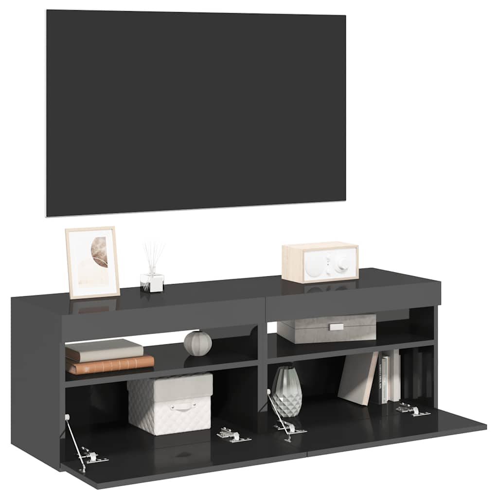 Vetonek Muebles de TV con luces LED 2 uds gris brillante 60x35x40 cm