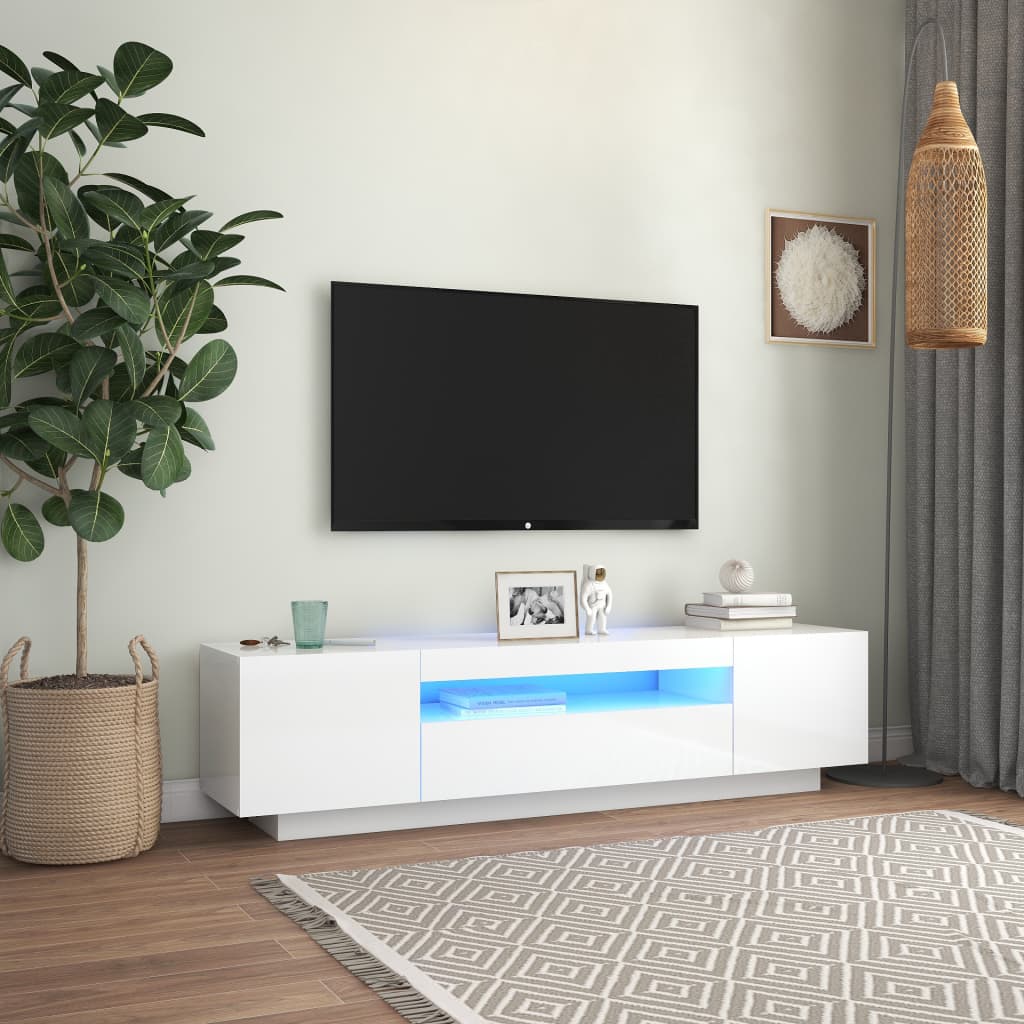 Vetonek Mueble de TV con luces LED blanco brillante 160x35x40 cm