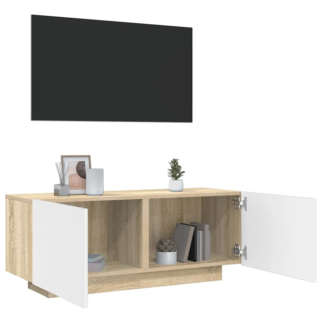 Vetonek Mueble para TV contrachapada blanco y roble 100x35x40 cm