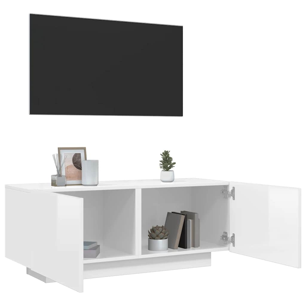 Vetonek Mueble de TV madera contrachapada blanco brillo 100x35x40 cm