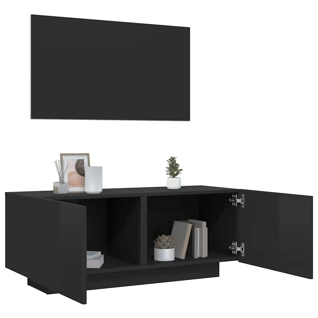 Vetonek Mueble de TV madera contrachapada negro brillante 100x35x40 cm