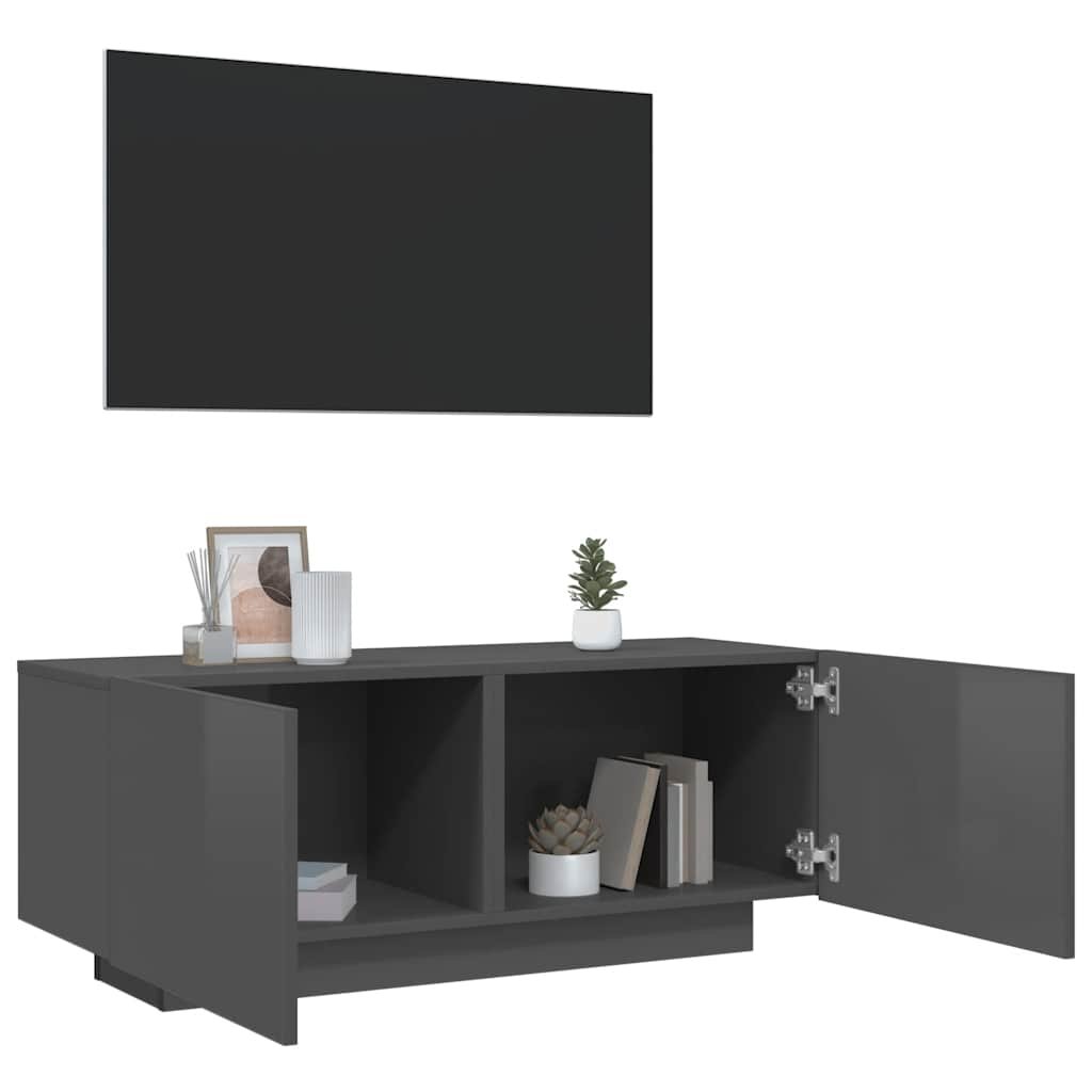 Vetonek Mueble de TV madera contrachapada gris brillante 100x35x40 cm