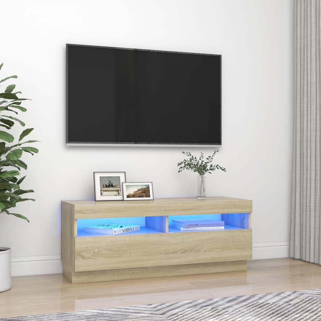 Vetonek Mueble de TV con luces LED roble Sonoma 100x35x40 cm