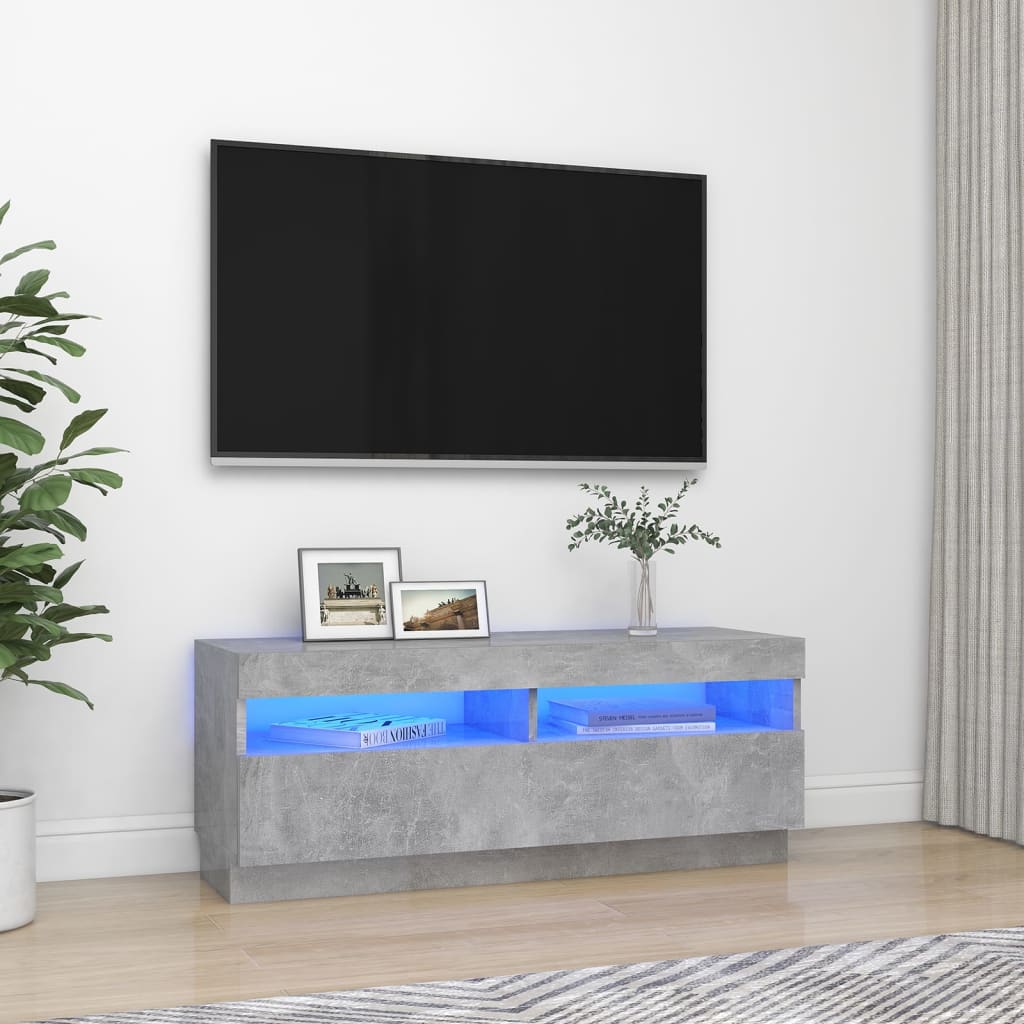 Vetonek Mueble de TV con luces LED gris hormigón 100x35x40 cm