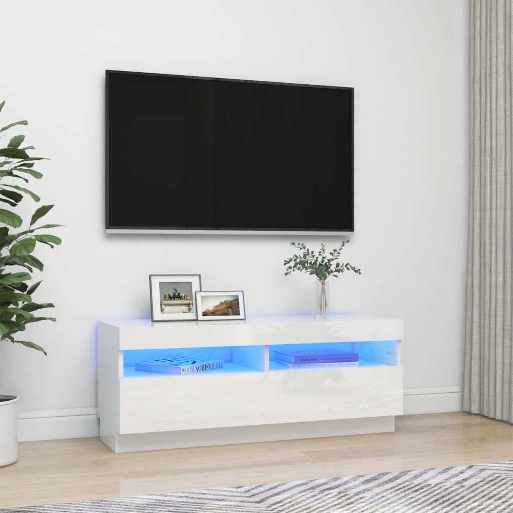 Vetonek Mueble de TV con luces LED blanco brillante 100x35x40 cm