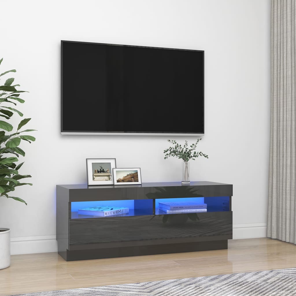 Vetonek Mueble para TV con luces LED gris brillante 100x35x40 cm