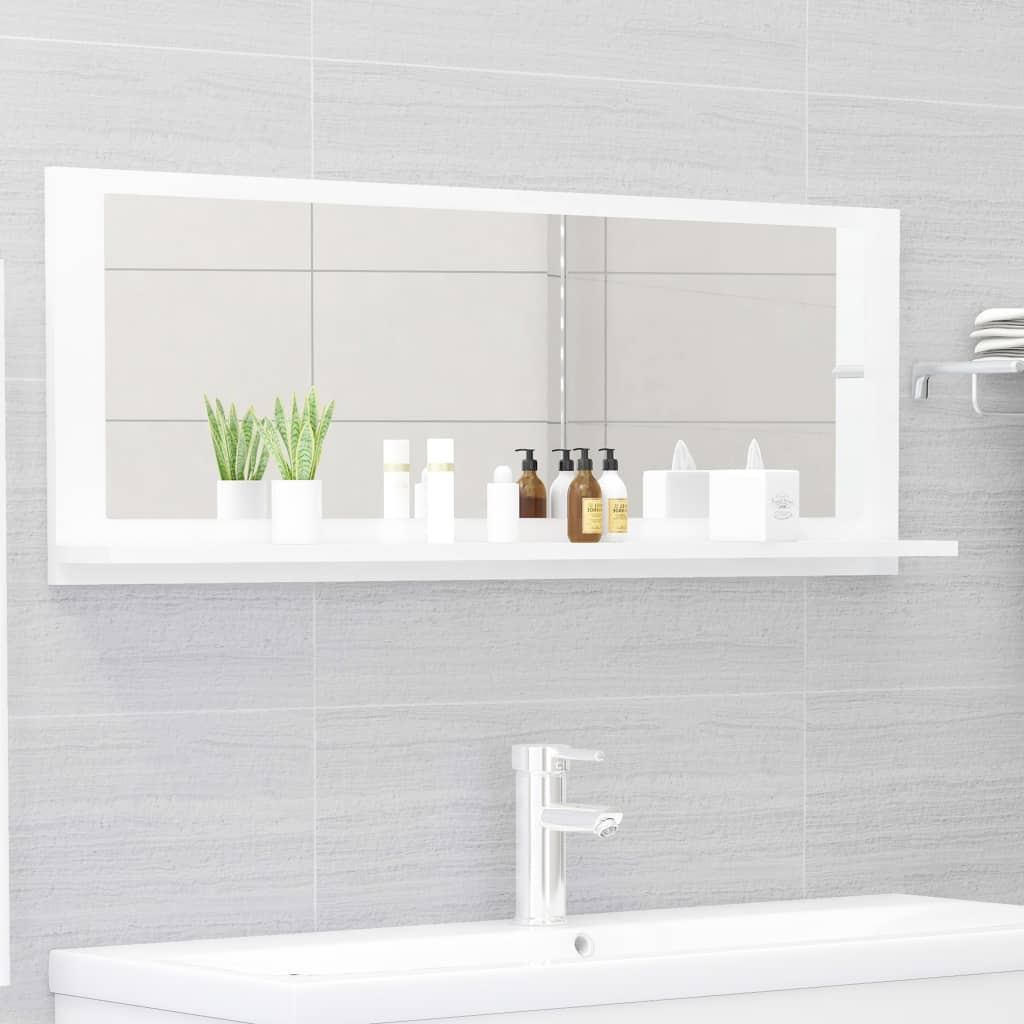 Vetonek Espejo de baño contrachapada blanco brillo 100x10,5x37 cm