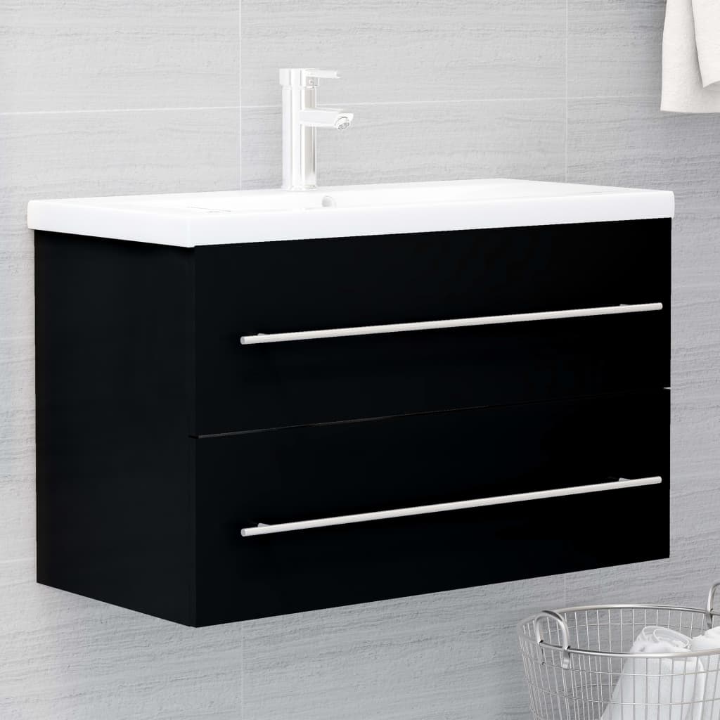 Vetonek Mueble de lavabo madera de ingeniería negro 80x38,5x48 cm