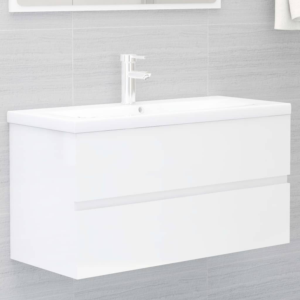 Vetonek Mueble de lavabo madera ingeniería blanco brillo 90x38,5x45 cm