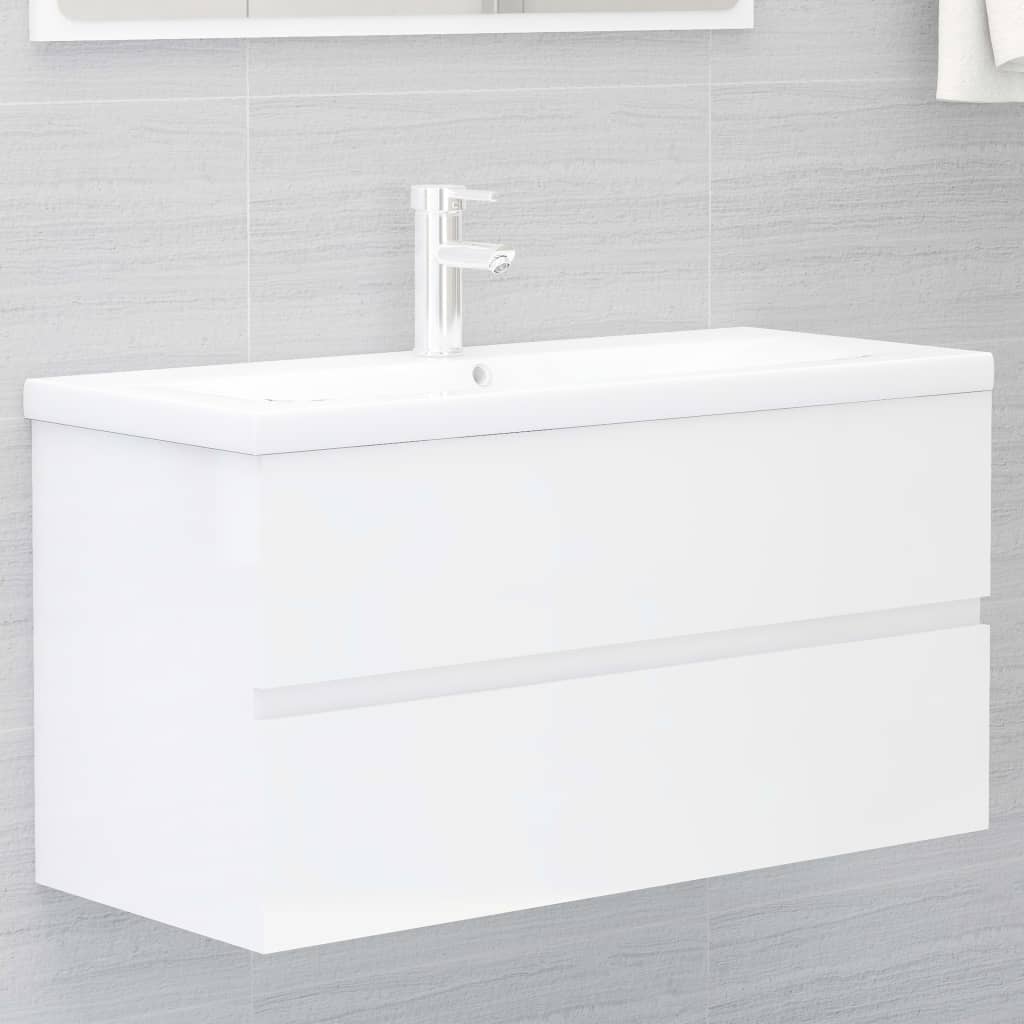 Mueble de lavabo madera ingeniería blanco brillo 90x38,5x45 cm v0818 Vetonek