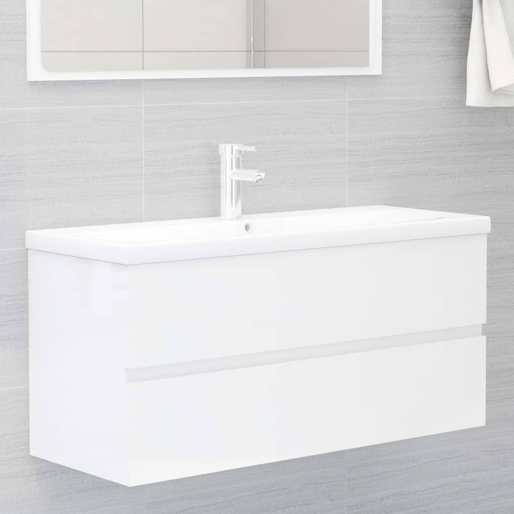 Vetonek Mueble de lavabo madera ingeniería blanco brillo 100x38,5x45 cm