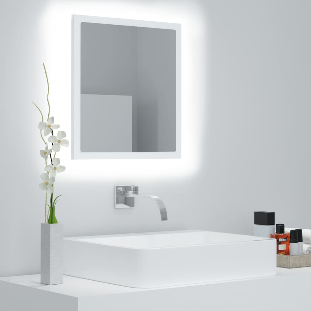 Vetonek Espejo de baño LED acrílico blanco 40x8,5x37 cm