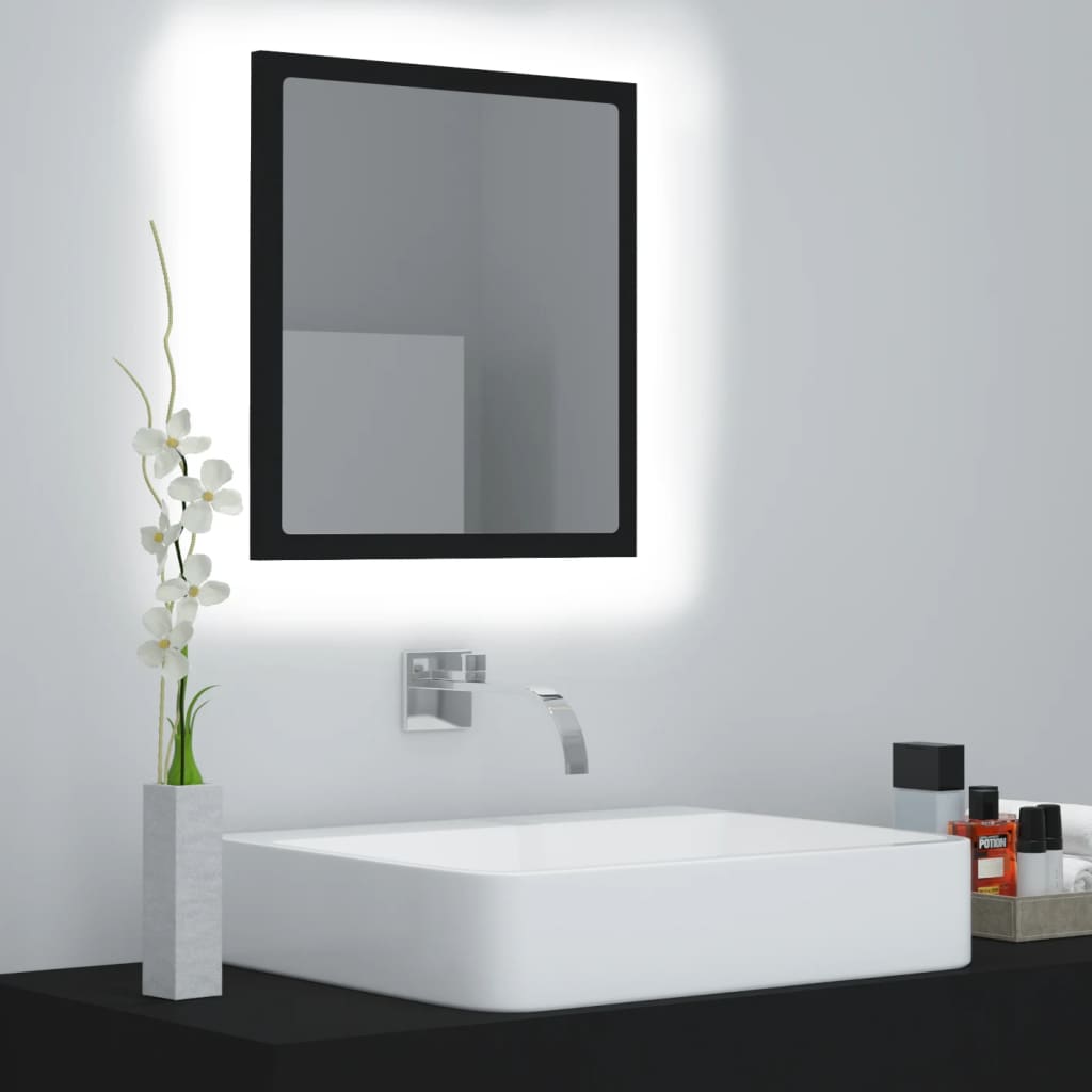 Vetonek Espejo de baño acrílico negro brillo 40x8,5x37 cm