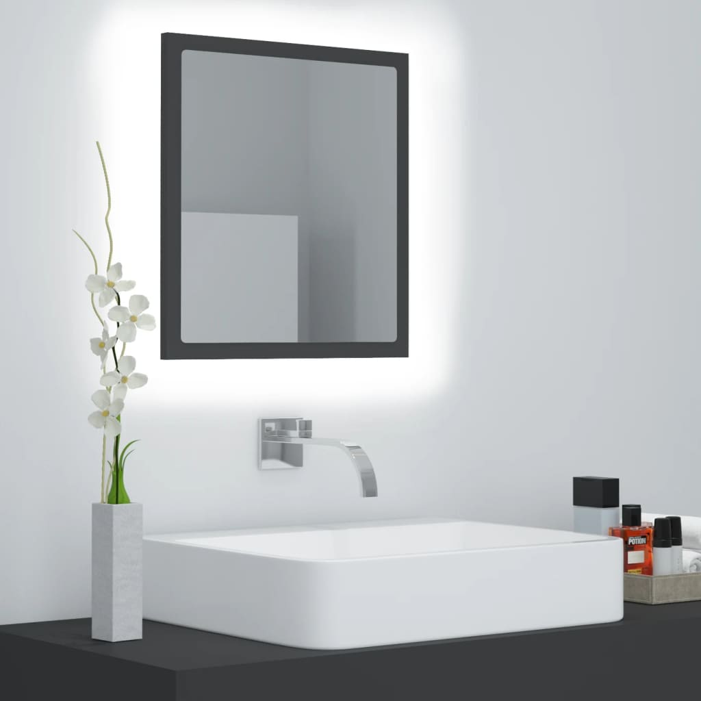 Vetonek Espejo de baño acrílico gris brillo 40x8,5x37 cm