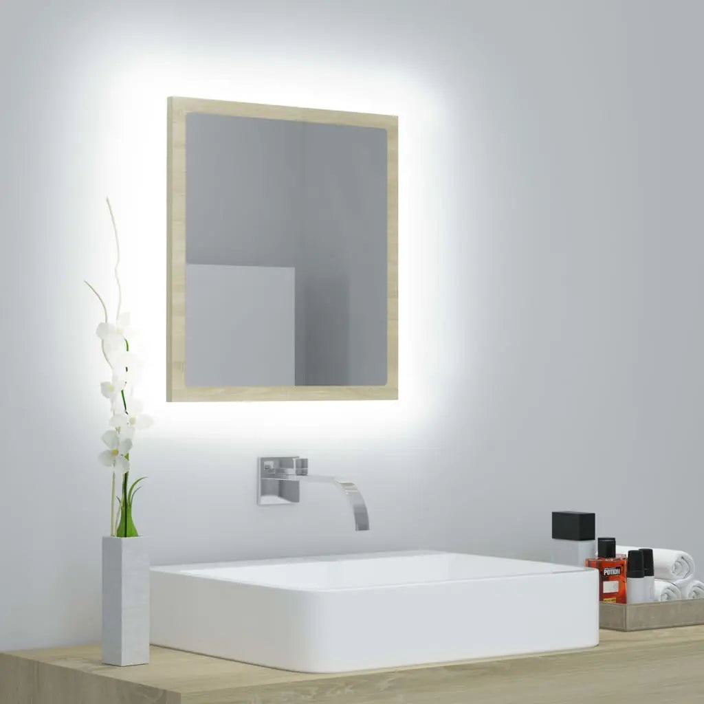 Vetonek Espejo de baño acrílico color roble Sonoma 40x8,5x37 cm