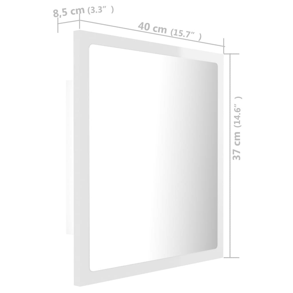 White Acrylic Bathroom Mirror Gloss 40x8,5x37 cm