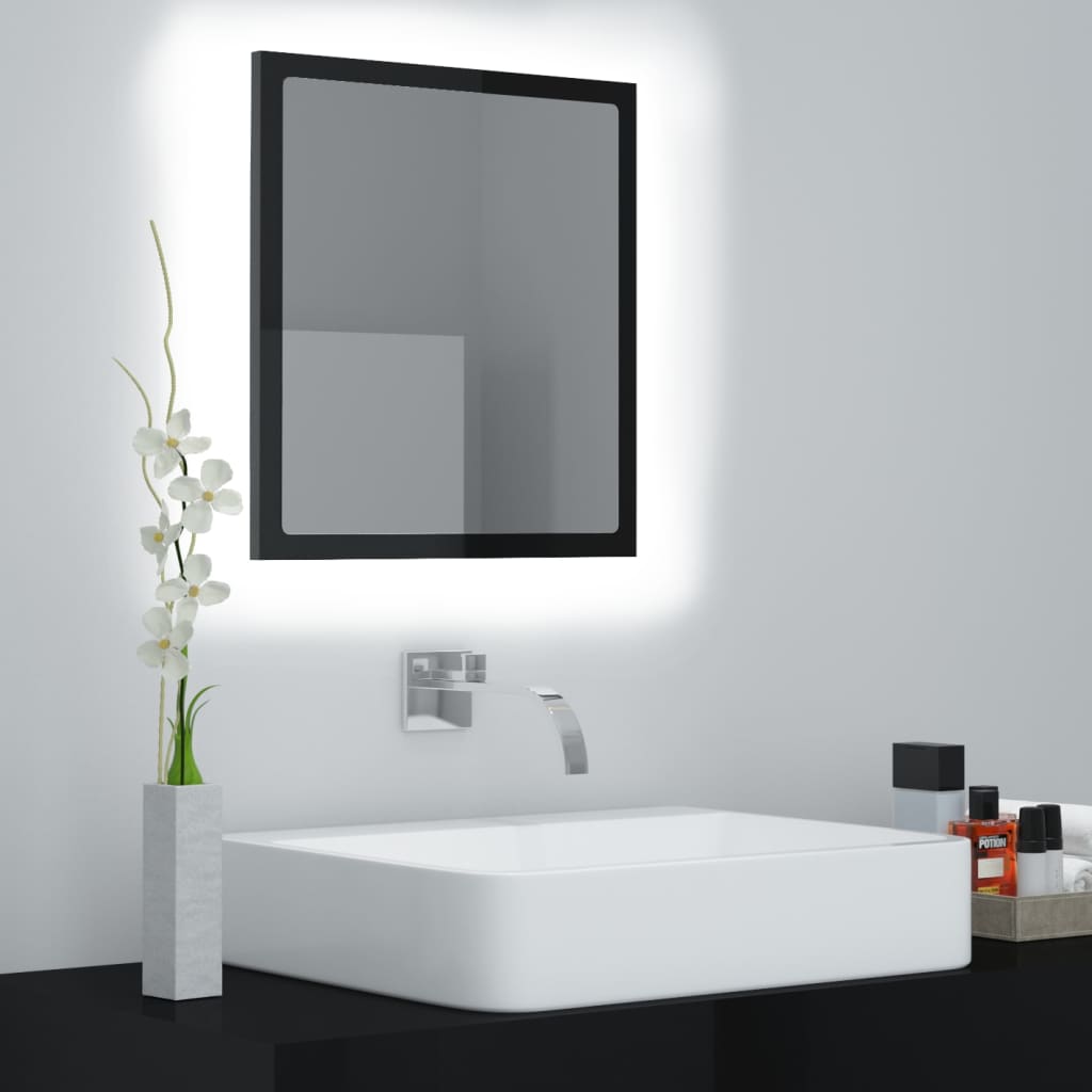 Vetonek Espejo de baño acrílico negro brillo 40x8,5x37 cm