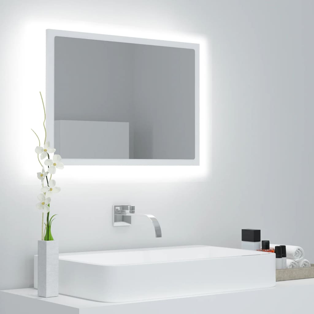 Vetonek Espejo de baño LED acrílico blanco 60x8,5x37 cm