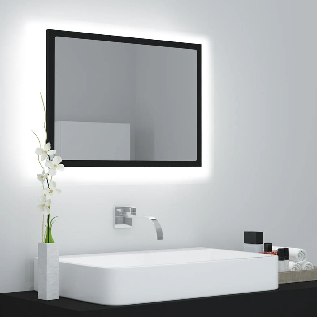 Vetonek Espejo de baño acrílico negro brillo 60x8,5x37 cm