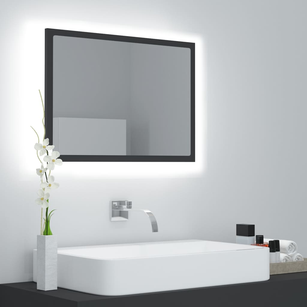 Vetonek Espejo de baño acrílico gris brillo 60x8,5x37 cm